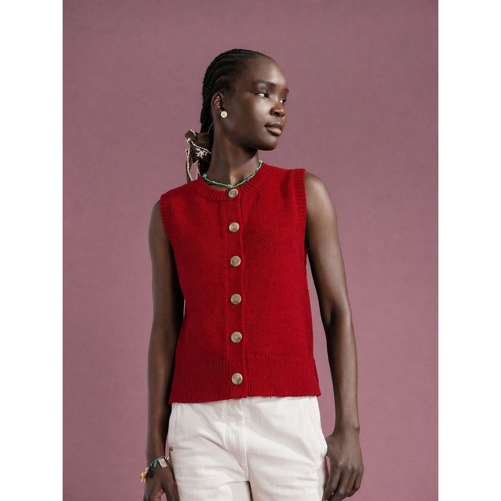 Hansel from Basel Red Cashmere Silk‎ Button Front Sweater Vest Size 2 Medium